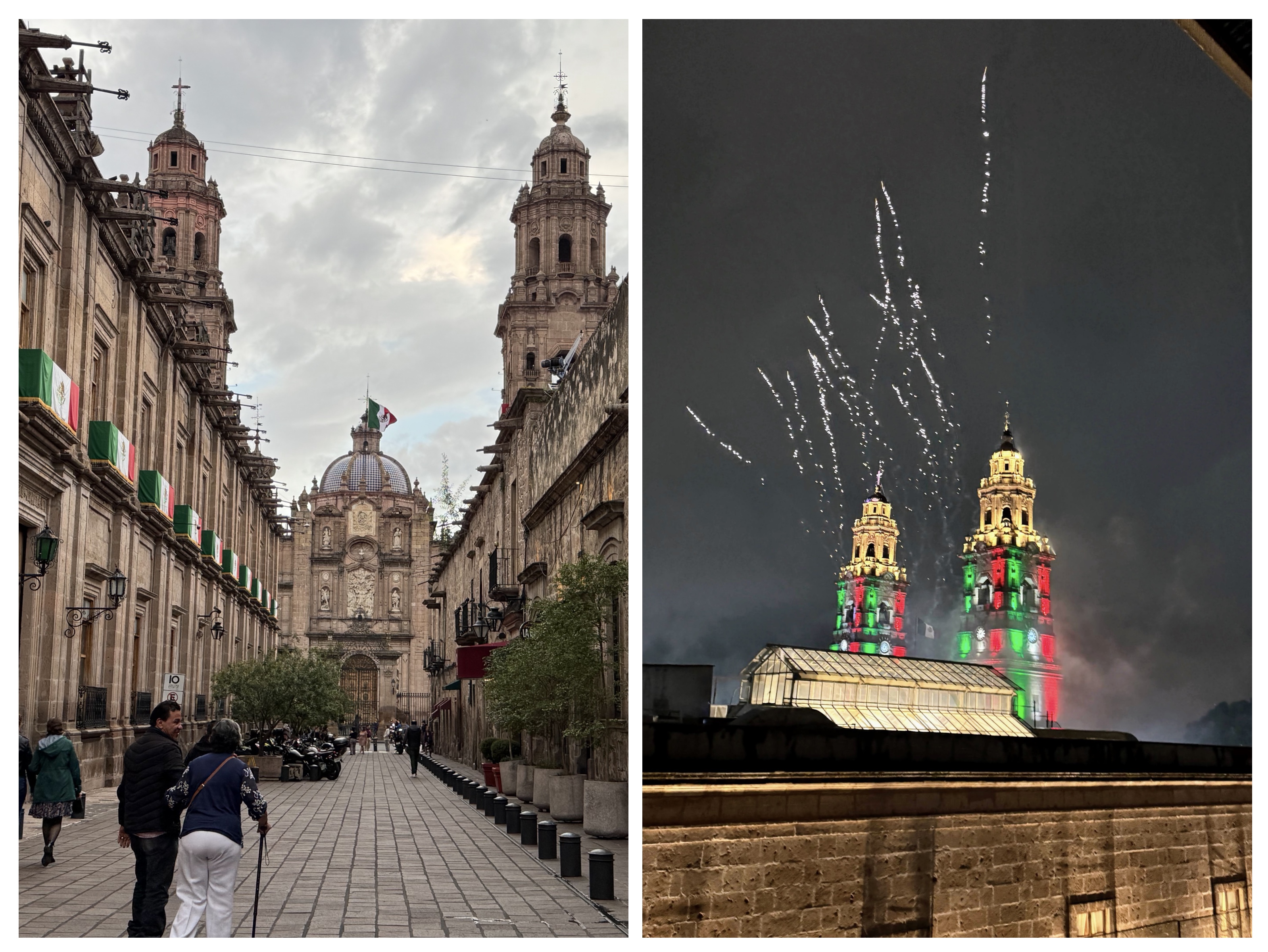 Downtown Morelia (Fireworks photo by Nancy Buley)