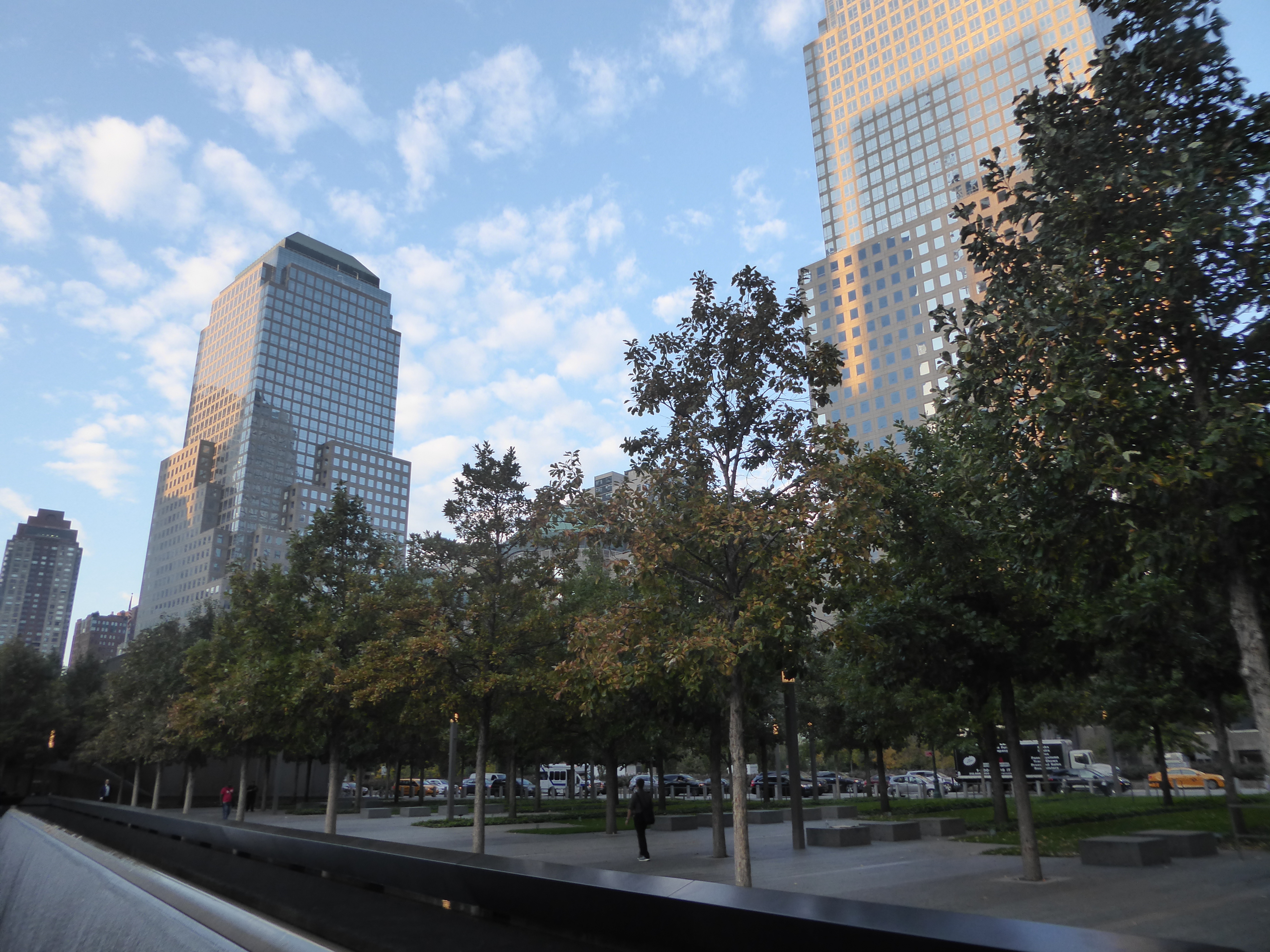 The original design by Michael Arad and Peter Walker called for 412 swamp white oaks. I have not been able to determine the actual number at the Memorial: most articles I have read give an approximate figure (e.g. over 400, about 450, etc), and I did not have time to count them during my short visit!