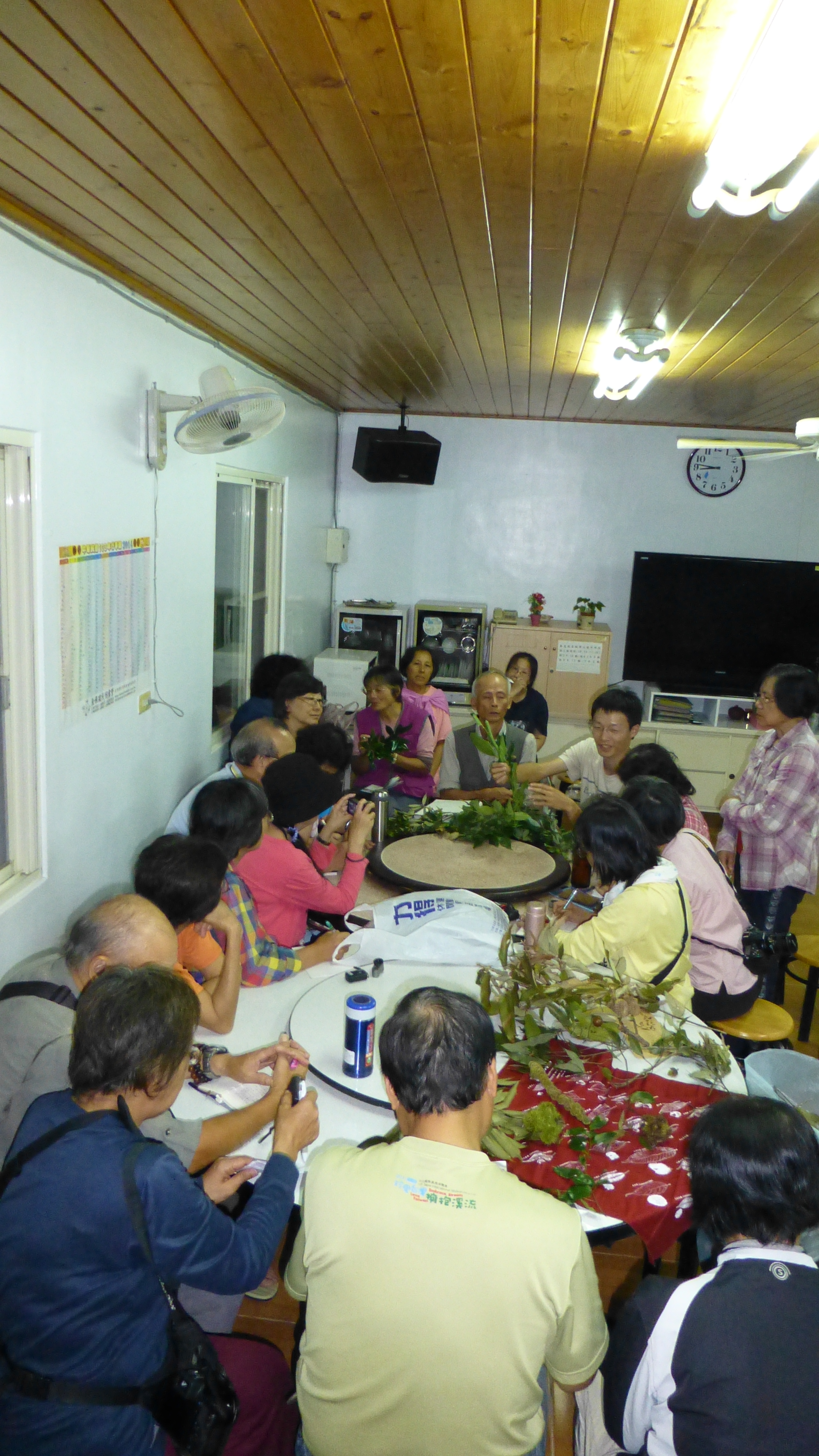 Volunteers at Taipei Botanic Garden discussing the catch of the Day