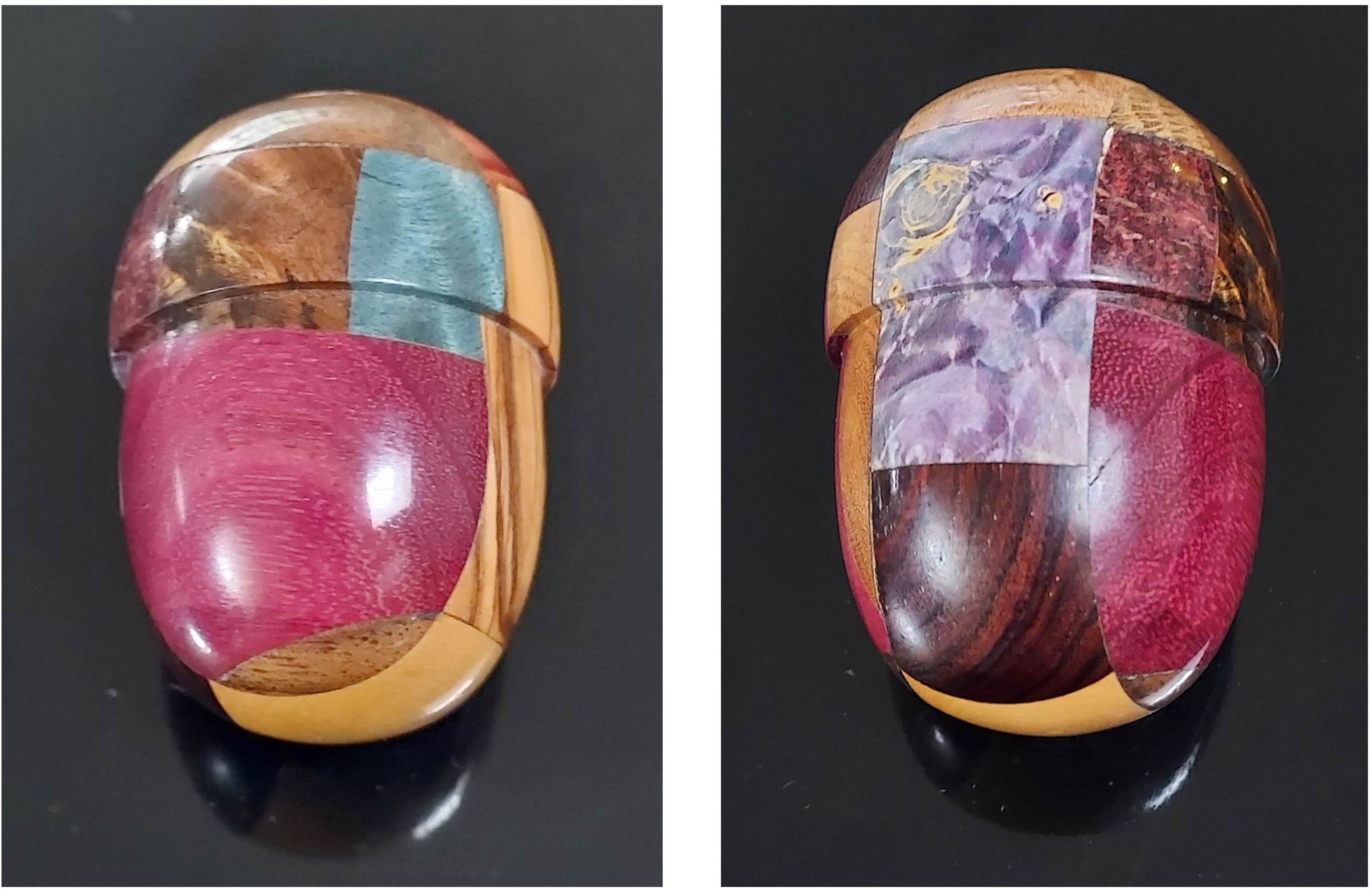 Two views of the woodturned acorn