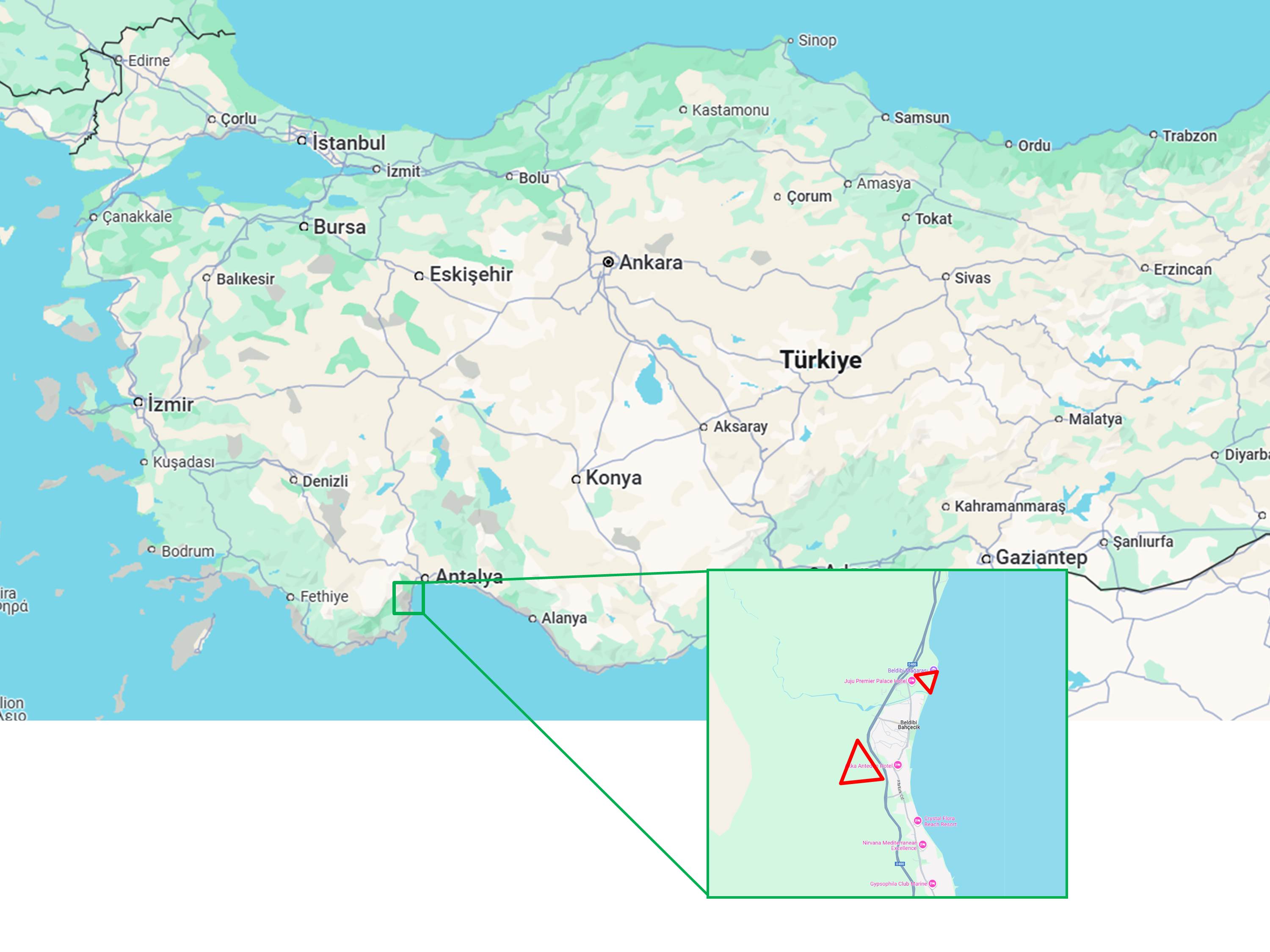 Figure 11: second location of Q. aucheri near Beldibi, Kemer (areas outside/behind the city and along the coast).