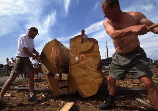Oak trunks cleaved by hand